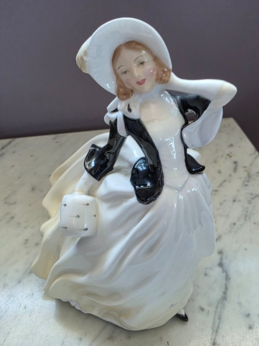 Vintage Royal Doulton Autumn Breezes HN1934 Bone China Lady Figurine Black White